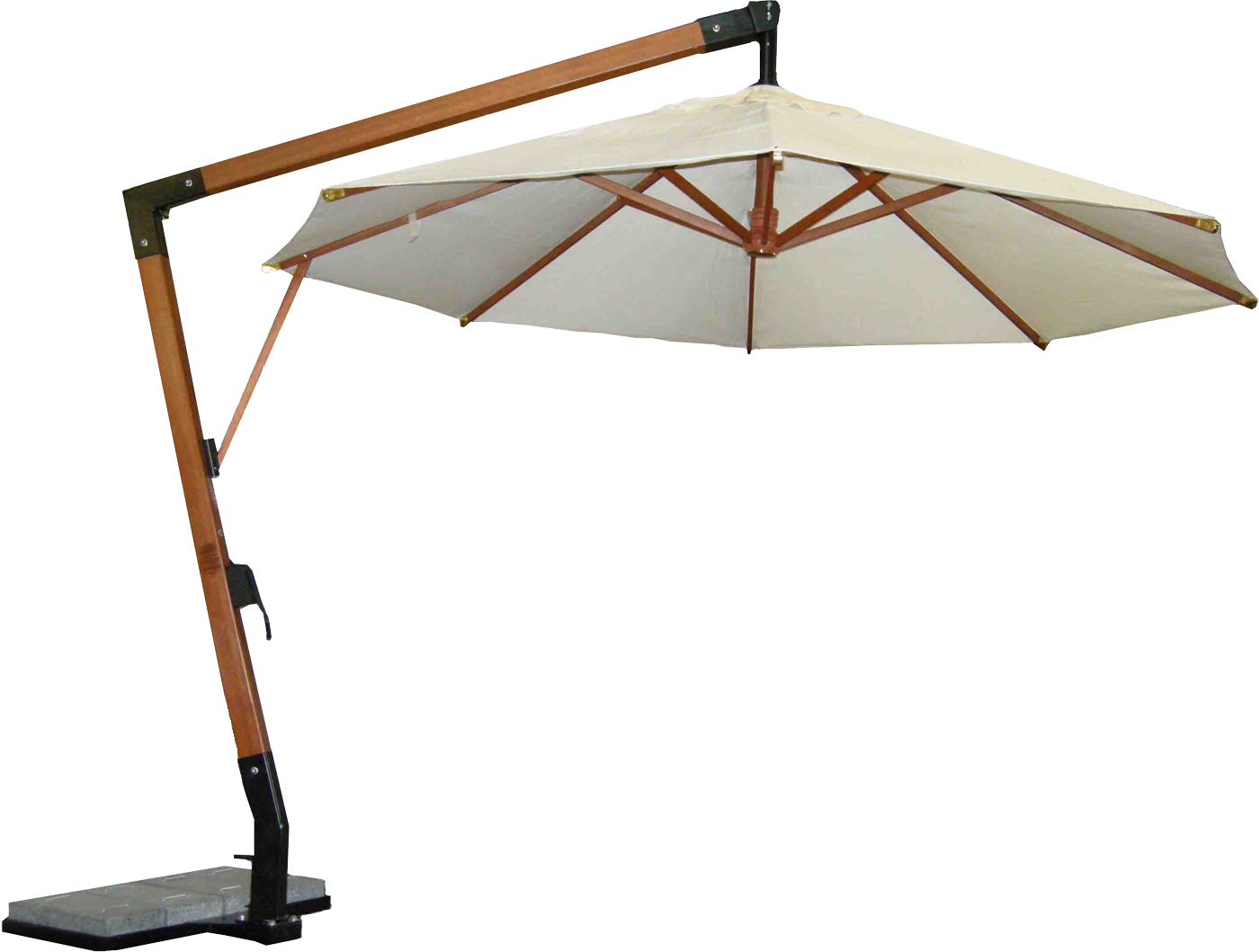 Sombrilla de poste lateral modelo MAKI de madera teka, redonda